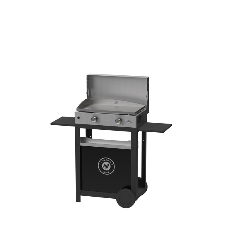 PLANCHA INOX DUO Edition Plancha 260 gas + trolley zwart+ Deksel roestvrij stalen + roestvrij stalen kruidenrek+gordijn