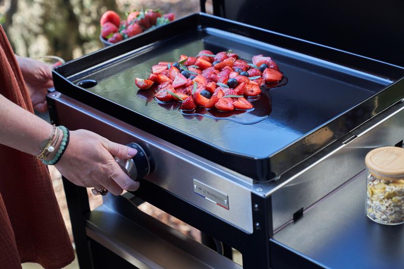 PLANCHA FRANCAISE Elektrisch 150 Duo Edition (Deksel, Trolley,Roestvrij stalen kruidenrek+gordijn)