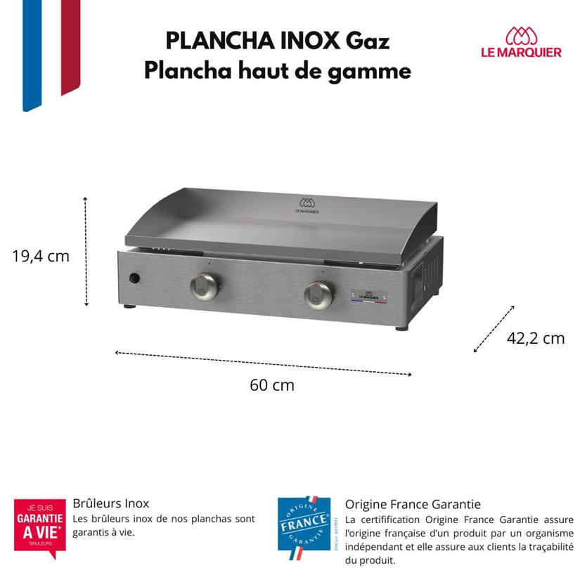 La Plancha Inox Gas 60 Stainless Steel - French Griddle