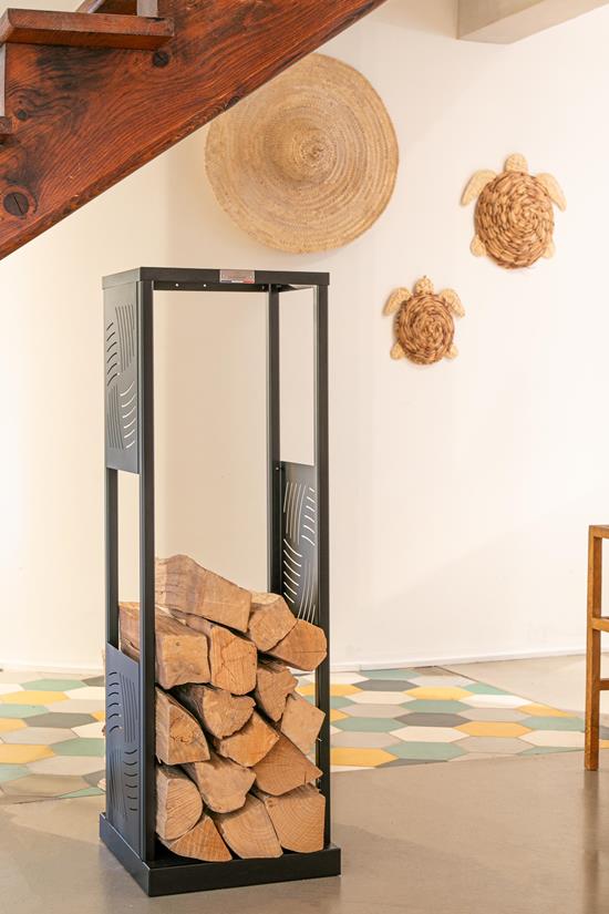Essentiel recht zwart houtrek met bamboe plank